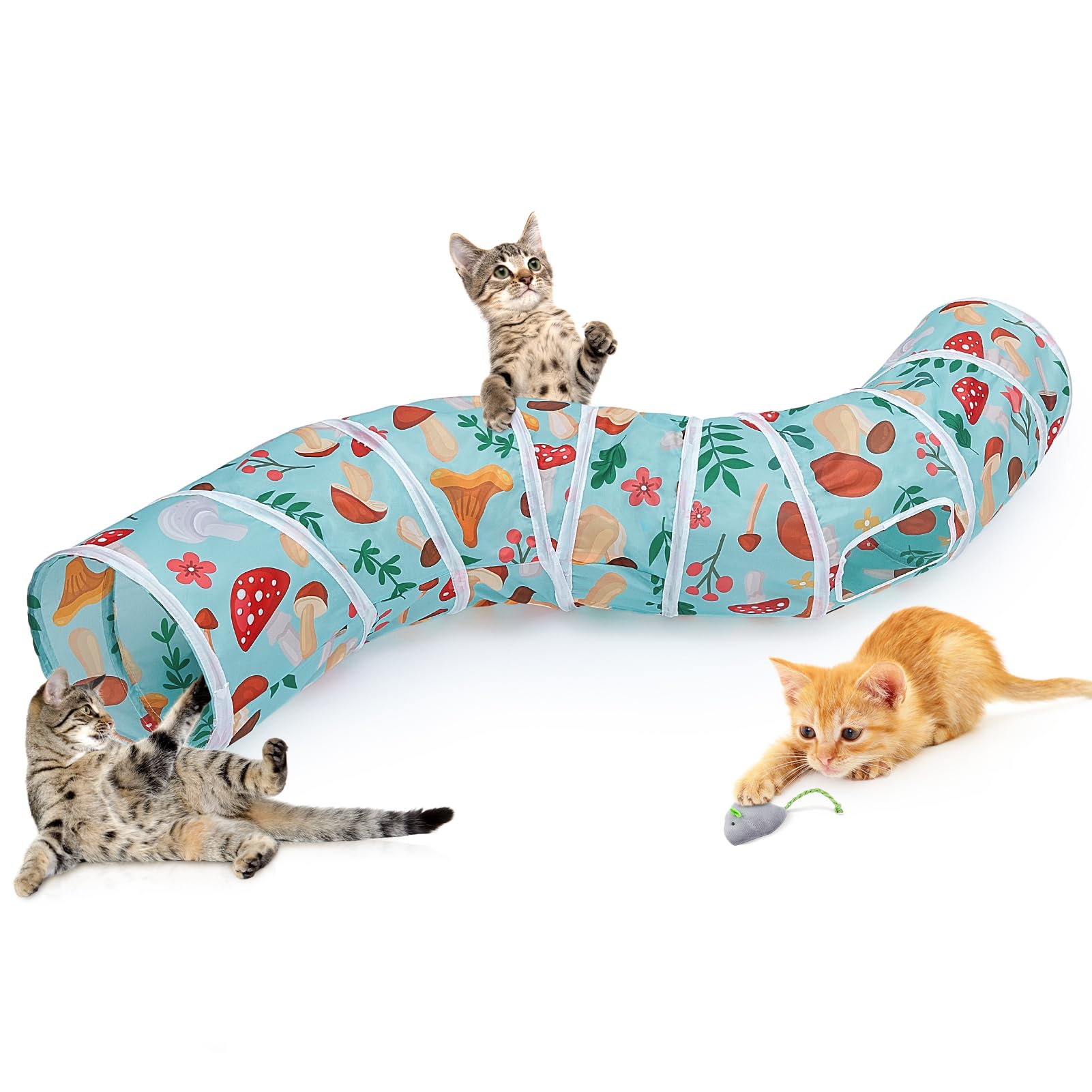 Glittme Cat Tunnel, Cat Tunnels for Indoor Cats, S-Shape Cats Cave with Cat Toys, Foldable Cat Tubes and Tunnels for Cats, Rabbit, Puppy, Guinea Pig