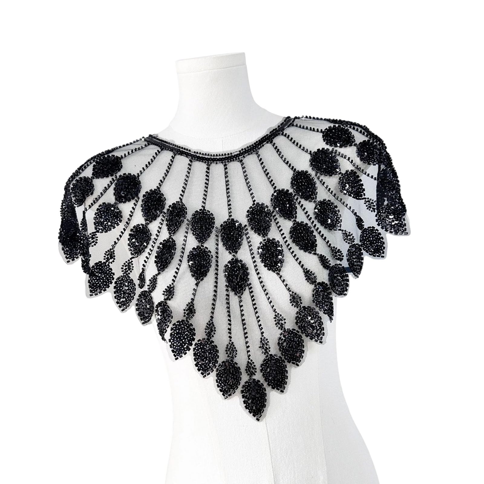 carotoe Embroidery Beads Sequins Polyester Applique Sew on Collar Patches Wedding Dress Applique for Wedding Gown Clothing Craft Clothing Embellishment