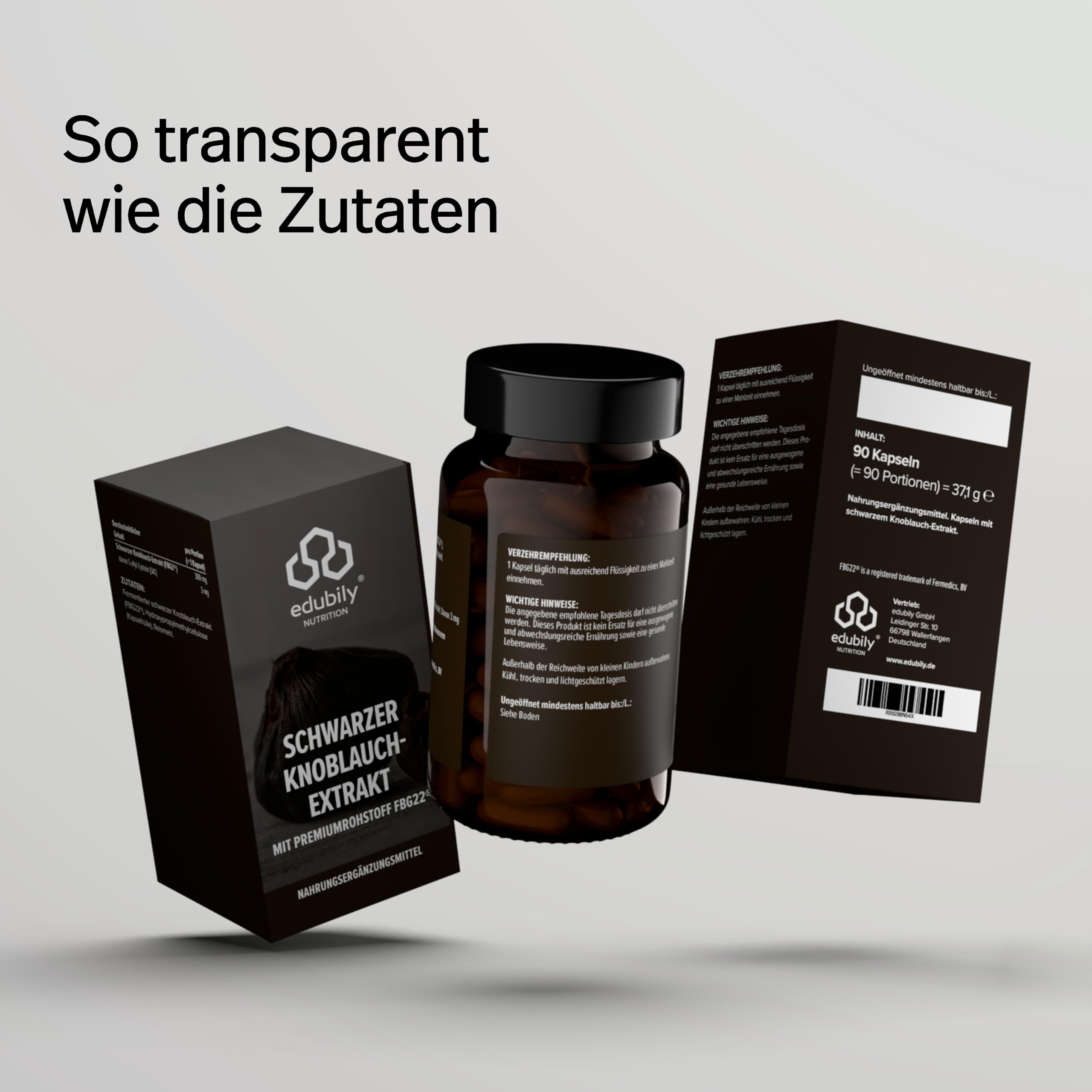 edubily® Schwarzer Knoblauch Extrakt - Mit S-Allyl-Cystein (SAC) - 3-fach fermentiert - 300 mg pro Kapsel - Laborgeprüft - Deutsche Qualität (90 Kapseln)