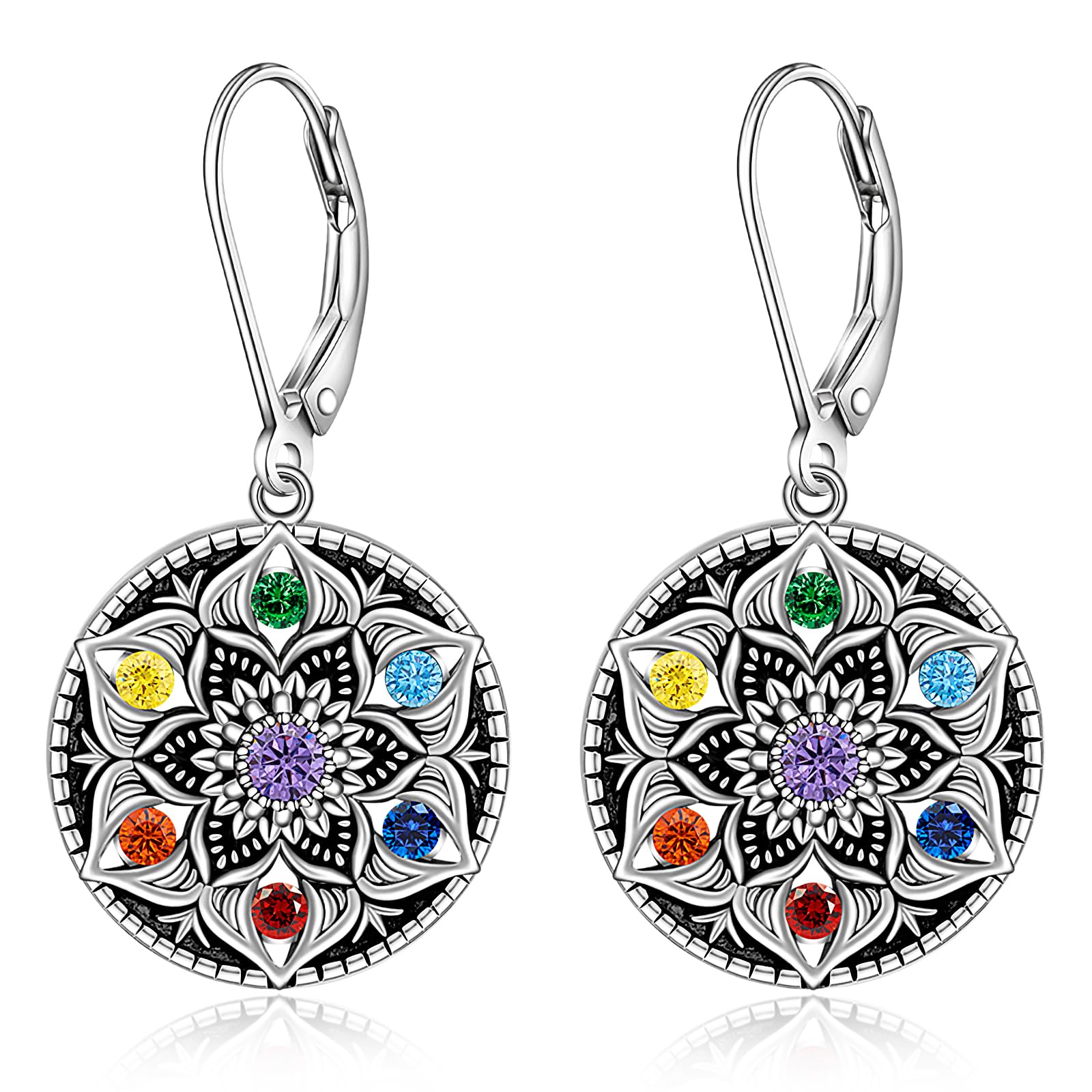Mandala Chakra Earrings S925 Sterling Silver