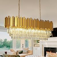 Vista 2 de Candelabros modernos de cristal para comedor de lujo de 10 luces doradas, lámparas ovaladas contemporáneas de isla de cocina para sala de estar