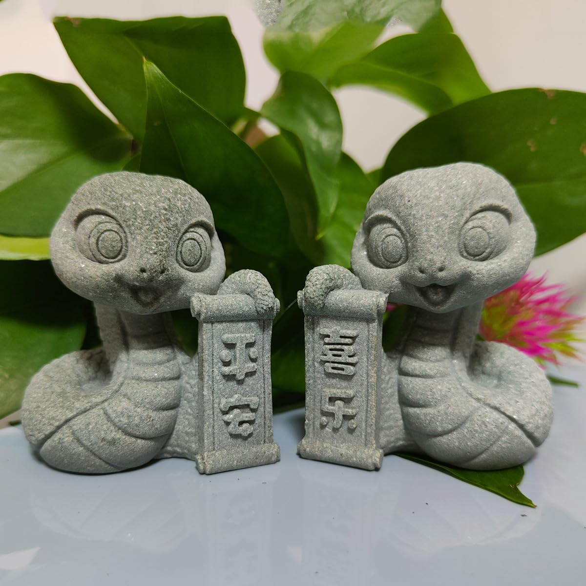 Aquarium Snake Statue Animal Figurines Fengshui Sandstone Sculpture for Home Fish Tank Lucky Decor (1 Pair)