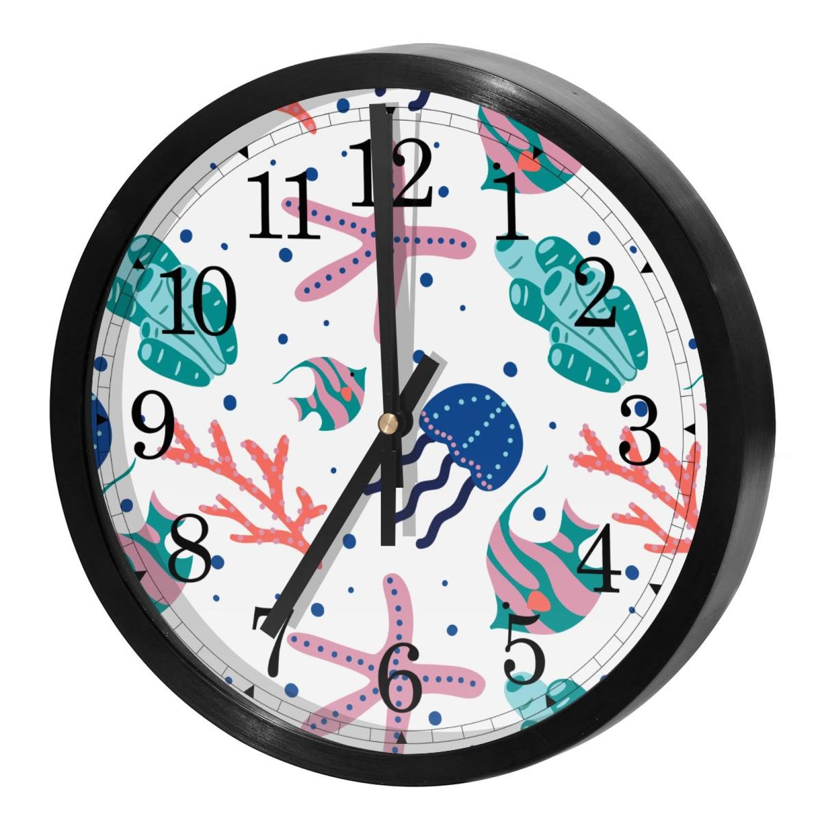 Horloge murale silencieuse à quartz ronde motif corail mer pour la cuisine
