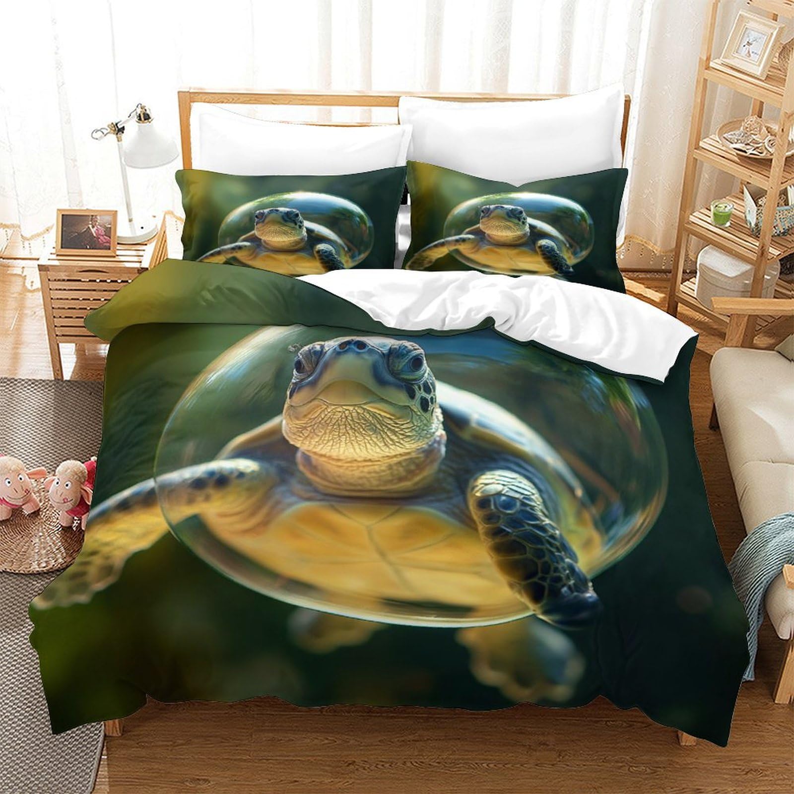 P1s9u7w5y Sea Turtle-6 Aquatic Life 3D Printed Turtle Duvet Cover Set 3Pcs Microfiber Animal Design Bedding Set Double（200X200cm）