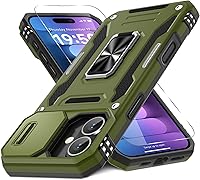 Vista 63 de DEERLAMN Funda para iPhone Air de 6.5 pulgadas con cubierta deslizante para cámara + protector de pantalla (2 paquetes), soporte de anillo giratorio