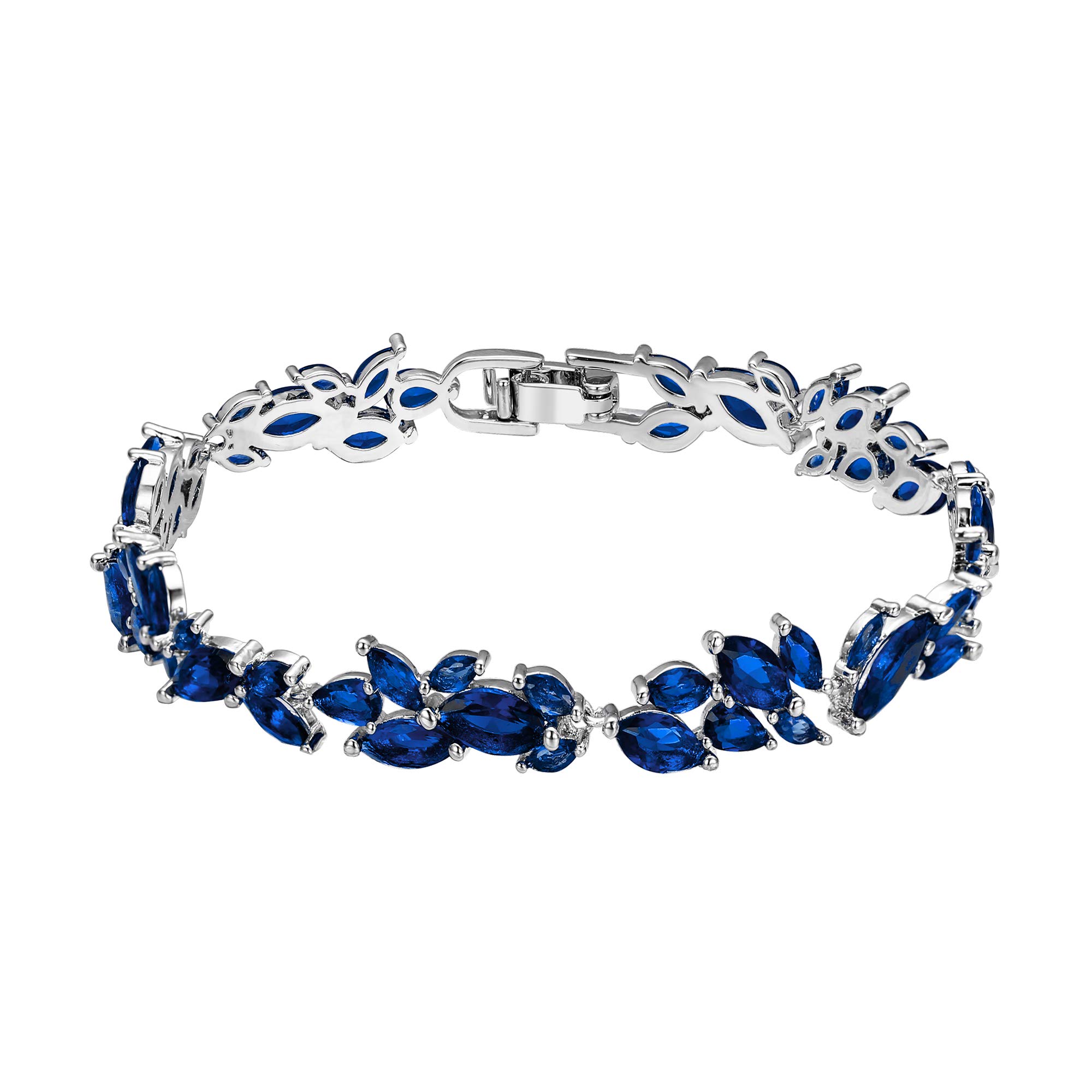 EleQueen Women's Wedding Bridal Jewelry for Brides Bridesmaids, Cubic Zirconia Teardrop Leaf Tennis Bracelet for Party Prom