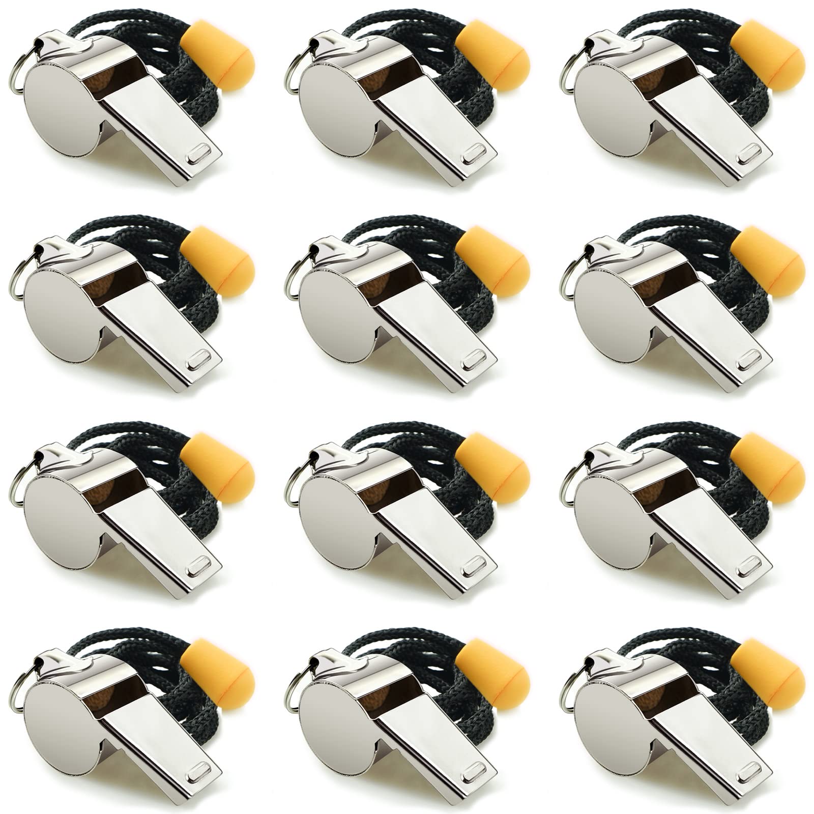 Stainless Steel Sports Whistles with Lanyard, Loud Crisp Sound Whistles Bulk Great for Coaches, Referees, and Officials