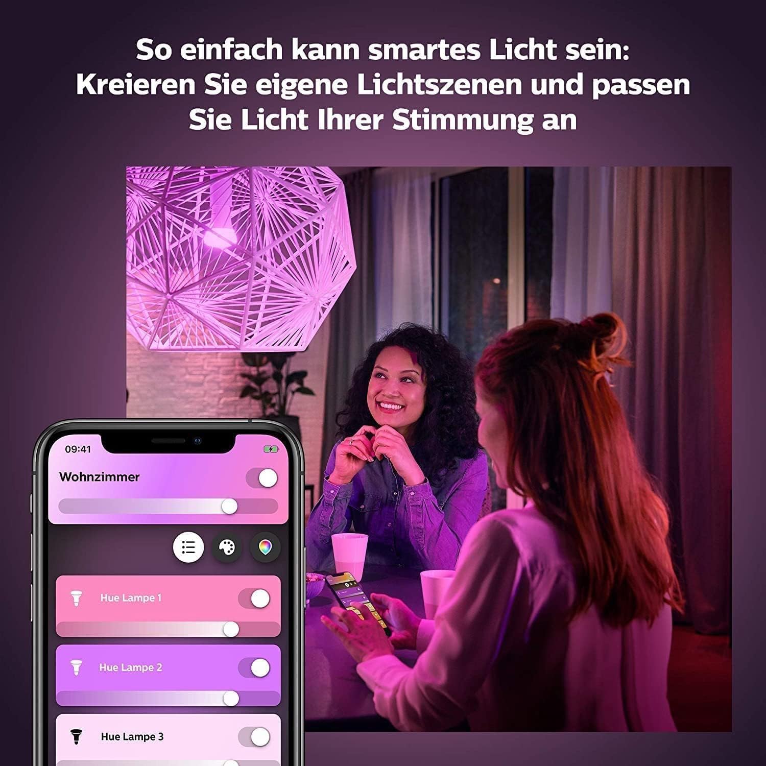 Philips Hue White & Color Ambiance E14 LED Lampe (470 lm), dimmbares LED Leuchtmittel für das Hue Lichtsystem mit 16 Mio. Farben, smarte Lichtsteuerung über Sprache und App