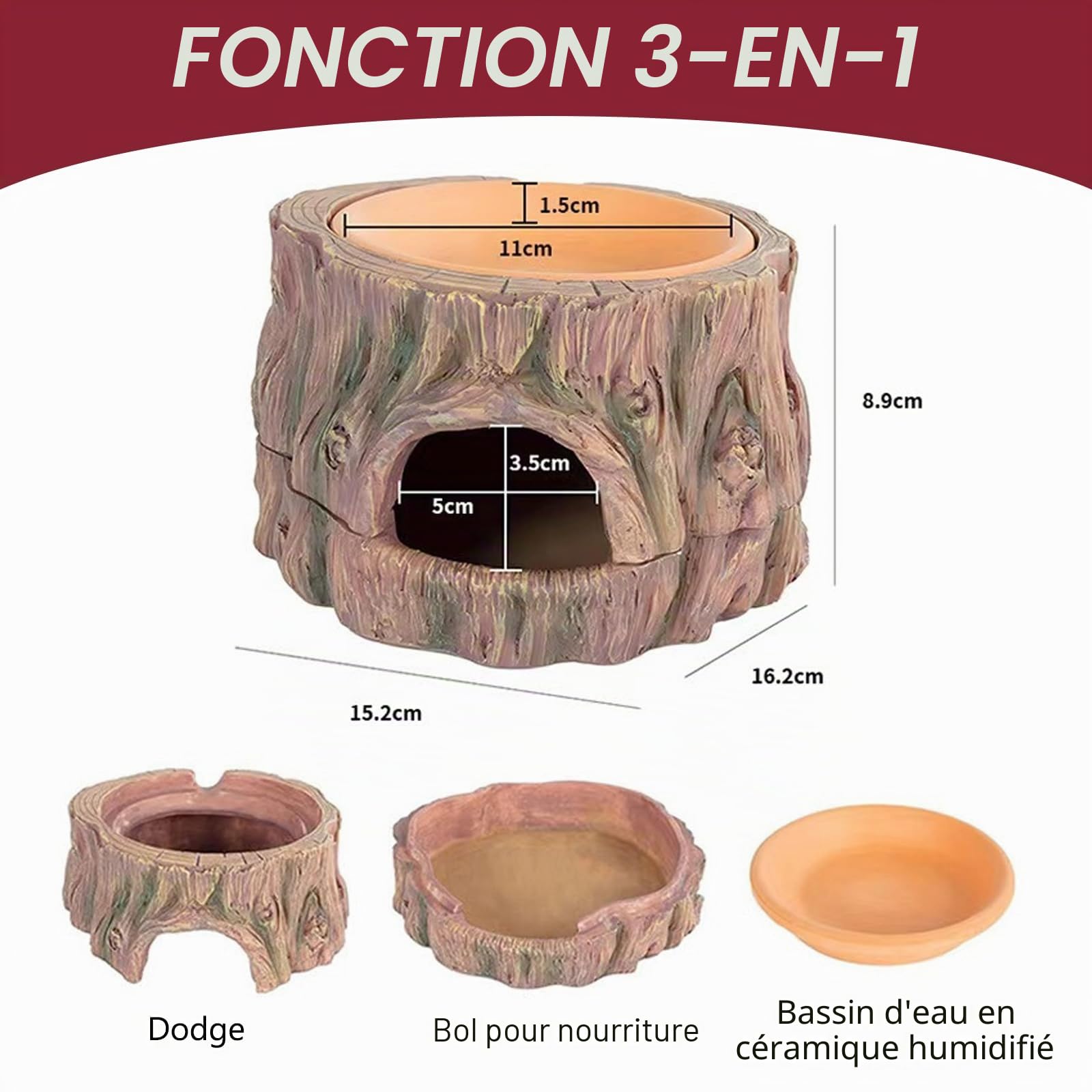 Cachette 3 en 1 pour Reptile, Grotte pour Reptiles Et Amphibiens, 3 en 1 Reptilee Hide Cave Reptiles Refuge, Cachette pour Reptile Et Aquarium Caverne pour Gecko, Lézard, Dragon à Barbe