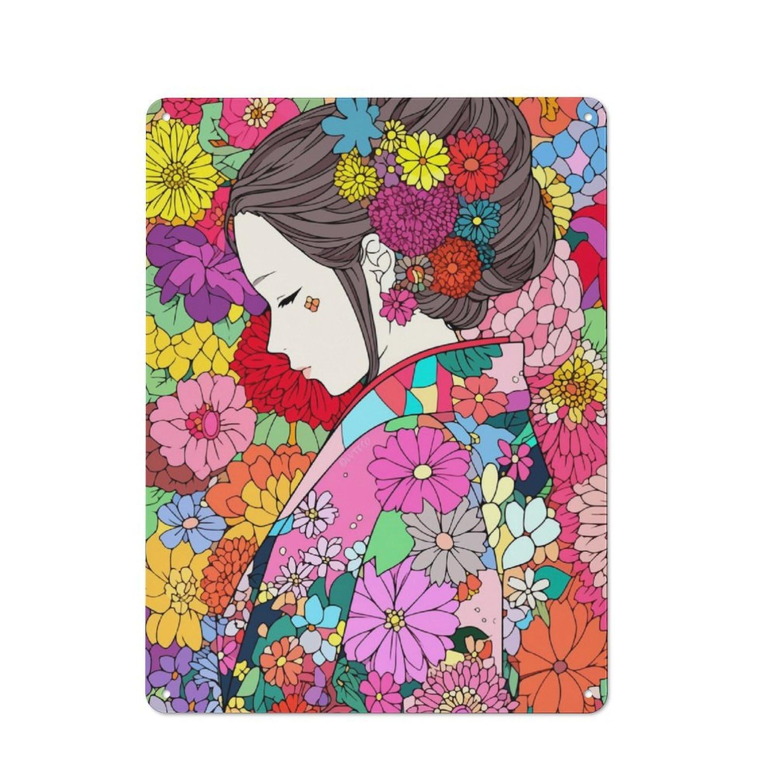 Junmoney Girls Japanese Kimono Zen Metal Sign 40X30cm With For Hallway Wall, Vintage Decor, For Garage, Workshop And Man Cave Decoration
