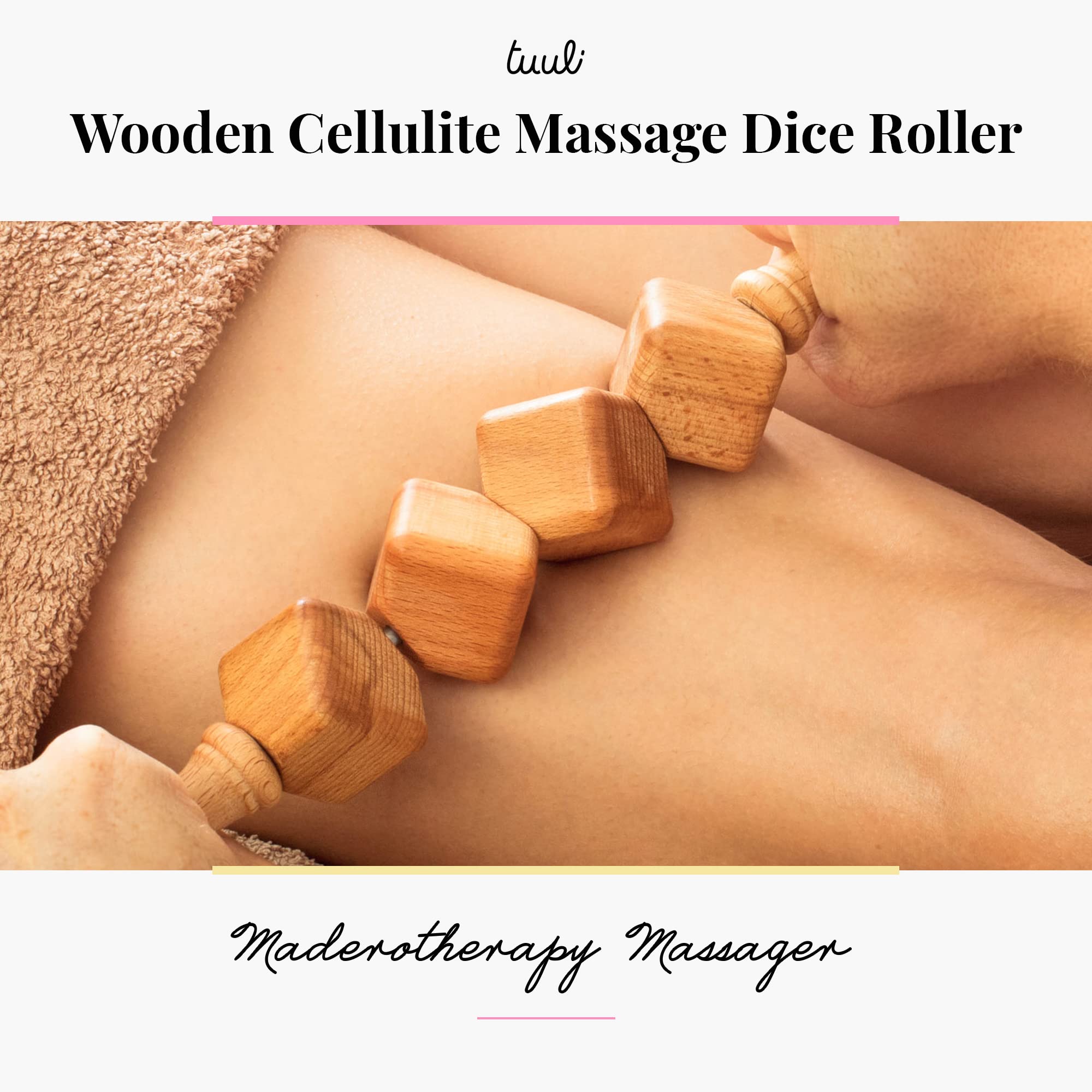 Tuuli Accessories Anti Cellulite Masseur Rouleau à Cubes de Massage Appareil Maderothérapie Bois 40 cm
