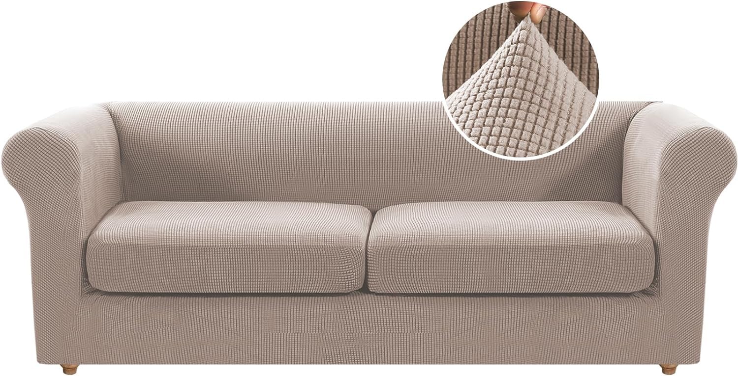 WJHDWYD 2 Seater Sofa Cover with Armrests, Stretch Chesterfield Sofa Cover with 2 Separate Sofa Seat Covers, Universal Modern Non-Slip Sofa Cover(Sand,Grande 2 posti)