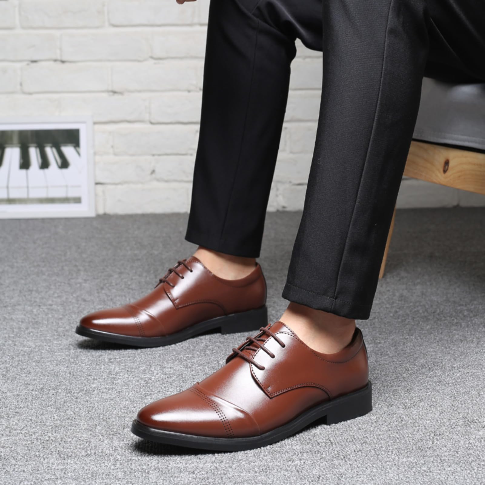 Męskie buty garniturowe, skórzane, Oxford Business Derby, formalne, klasyczne, sznurowane, czarno-brązowe, rozmiar 37-48, G Xz701 brązowy, 44 EU