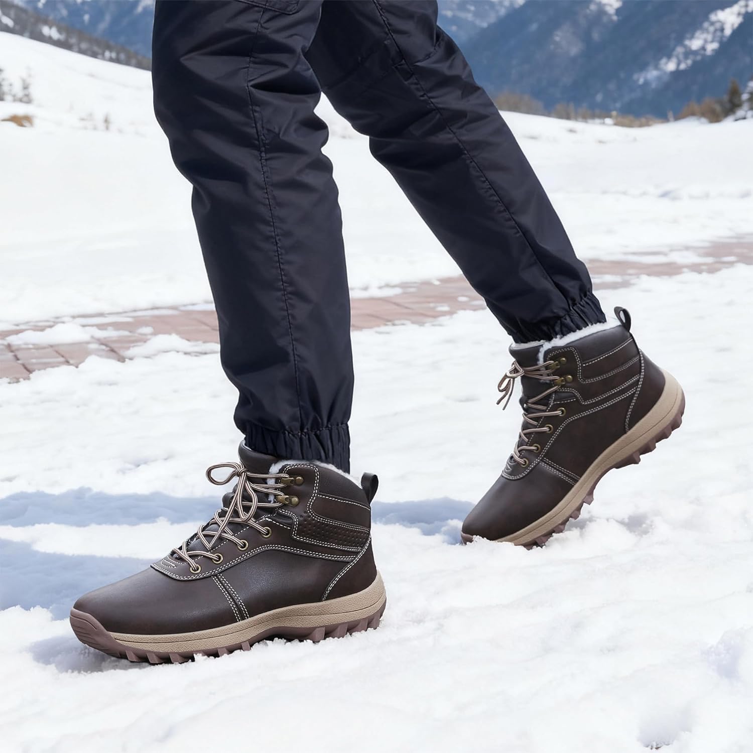 Men's Snow Boots Warm Fur Lined Winter Shoes Non-Slip Water-Resistant Outdoor Insulated Shoe - Image 2