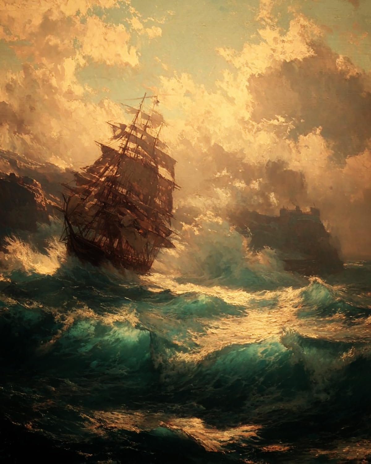 Liubaishi Multicolour Paint By Numbers For Adults, 16X20 Inch Acrylic Canvas Kit, Stormy Sea With Sailing Ship
