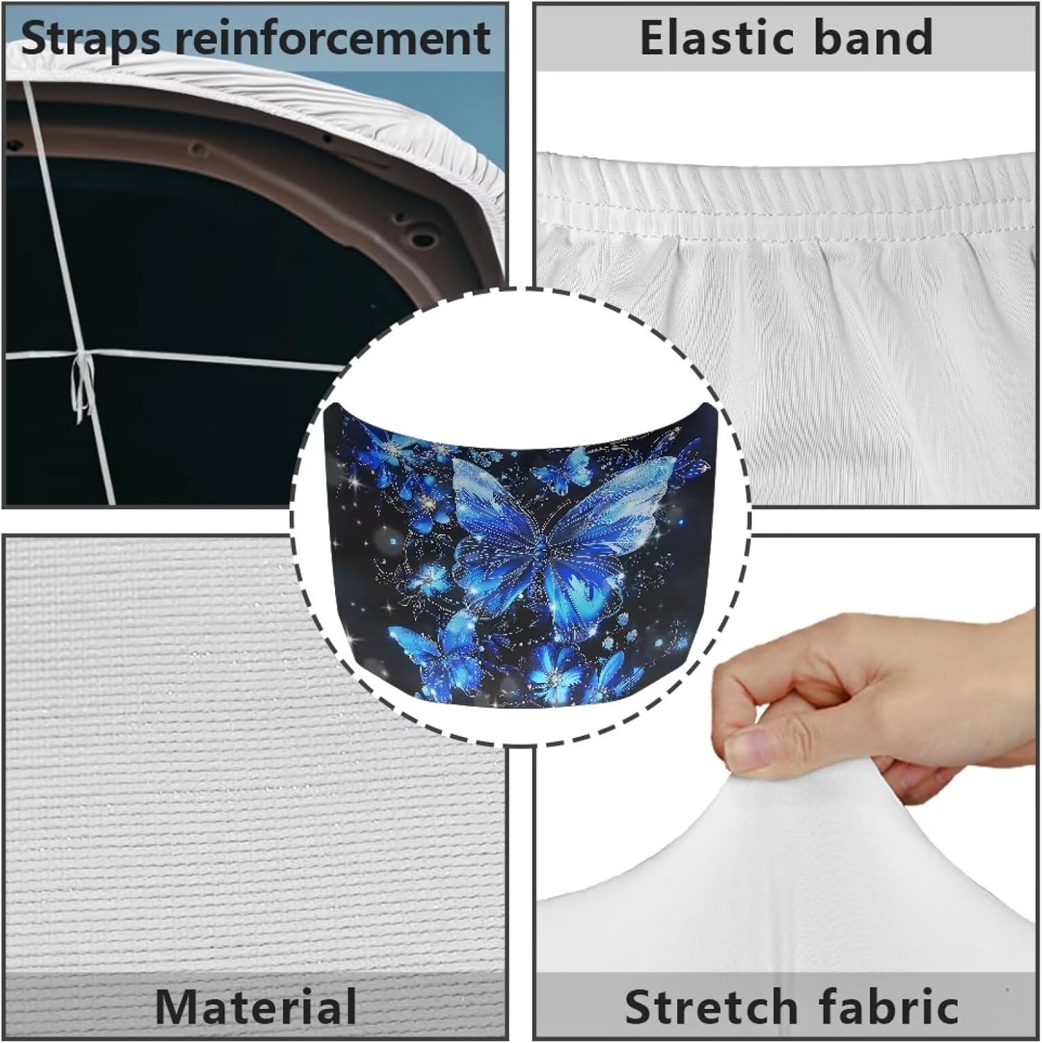 Dreaweet Car Hood Cover Blue Butterfly Hood Covers for Trucks SUV Universal Auto Accessories Stretchable Washable Car Hood Wrap Cloth Easy to Install