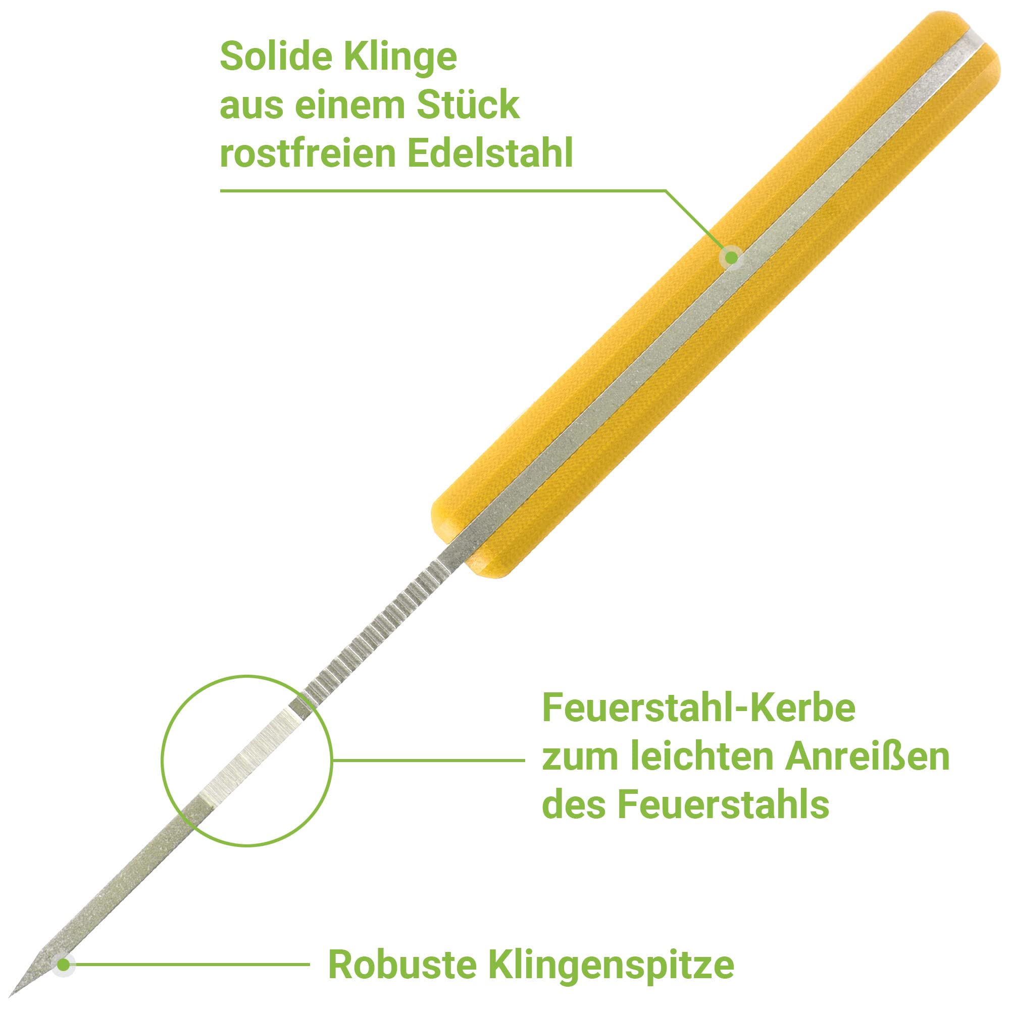 SCHNITZEL DU Outdoormesser für Kinder und Jugendliche ab 10 Jahren, Gelb | 8,5 cm Klinge aus rostfreiem 14C28N-Stahl, Kydex Scheide, Feuerstahl, Kindermesser, Schnitzmesser, Fahrtenmesser