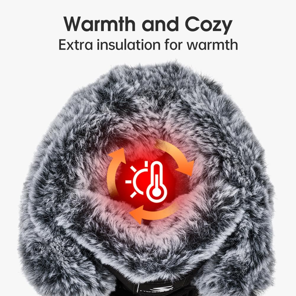 HOBIBEAR Botas de invierno para mujer, cálidas, con forro de piel sintética, botas de nieve para clima frío, para exteriores, resistentes al agua