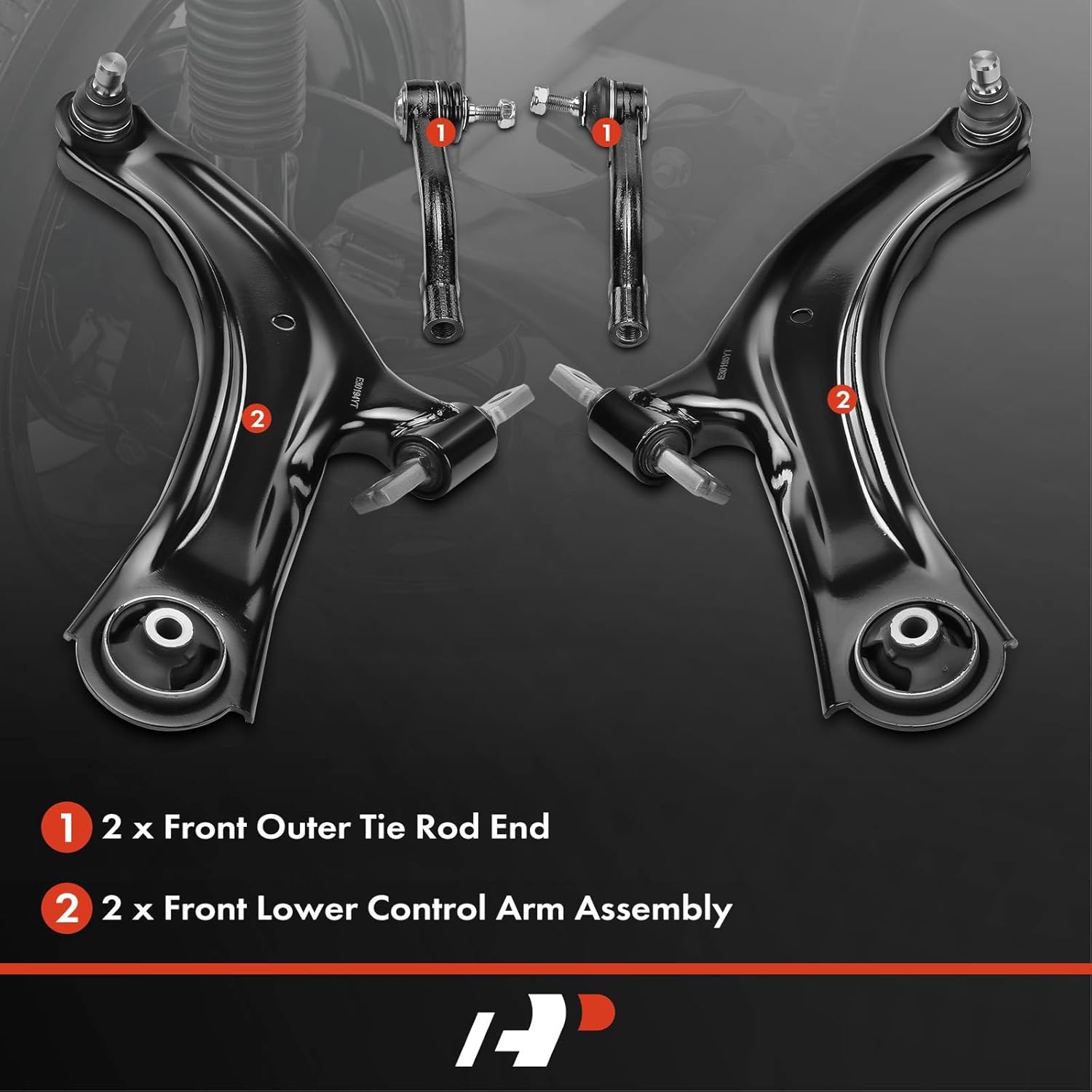 A-Premium Set of 4, Front Lower Control Arm, Outer Tie Rod End, Compatible with Nissan Rogue 2008-2013, Rogue Select 2014-2015