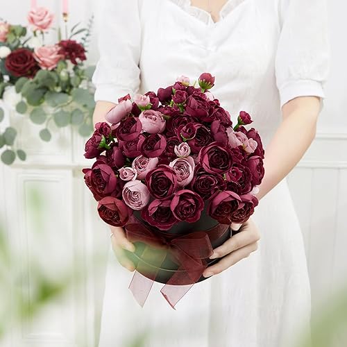 Miniatura 2 de Serwalin Ramo de ranúnculos artificiales de peonías sintéticas, ramo de ranúnculos de seda para bricolaje, peonías, flores artificiales para centros