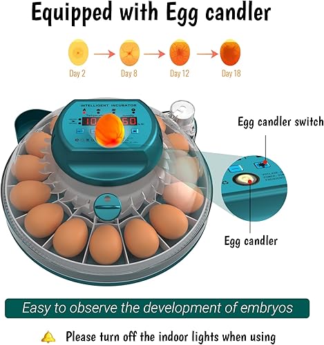 Miniatura 5 de Hethya - Incubadora de 15 huevos con control automático de humedad, control de temperatura de calentamiento por pulsos, giro automático de huevos,