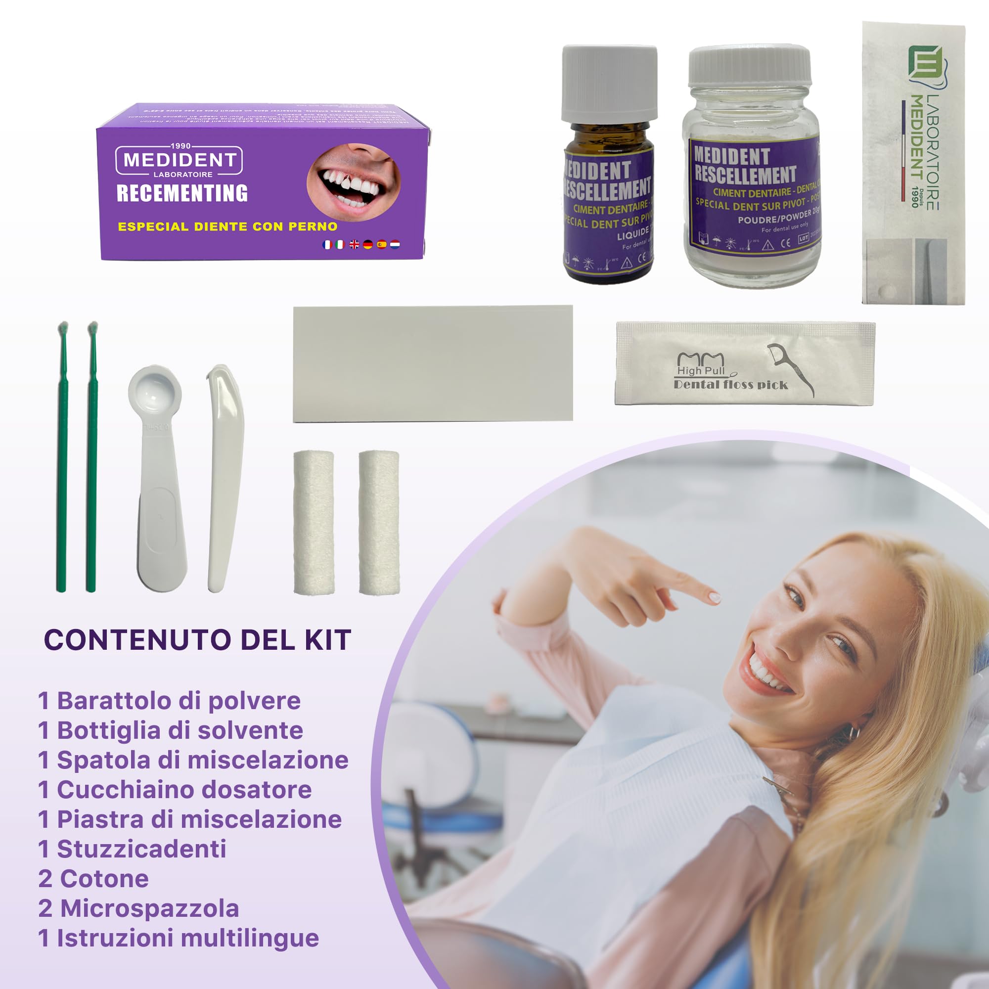Kit de fijación especial para pegar dientes pivote, fijación extrafuerte
