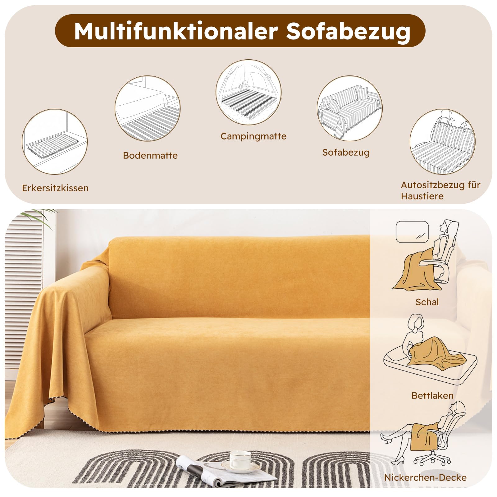 Wasserdicht Sofabezug Home Dekoration Solid Farbe Dünne Decke Vier Jahreszeiten Universal Sofaüberwürfe Multifunktionaler Sofa Schutzhülle Wohnzimmer Haustier 180 * 380cm-Gelb