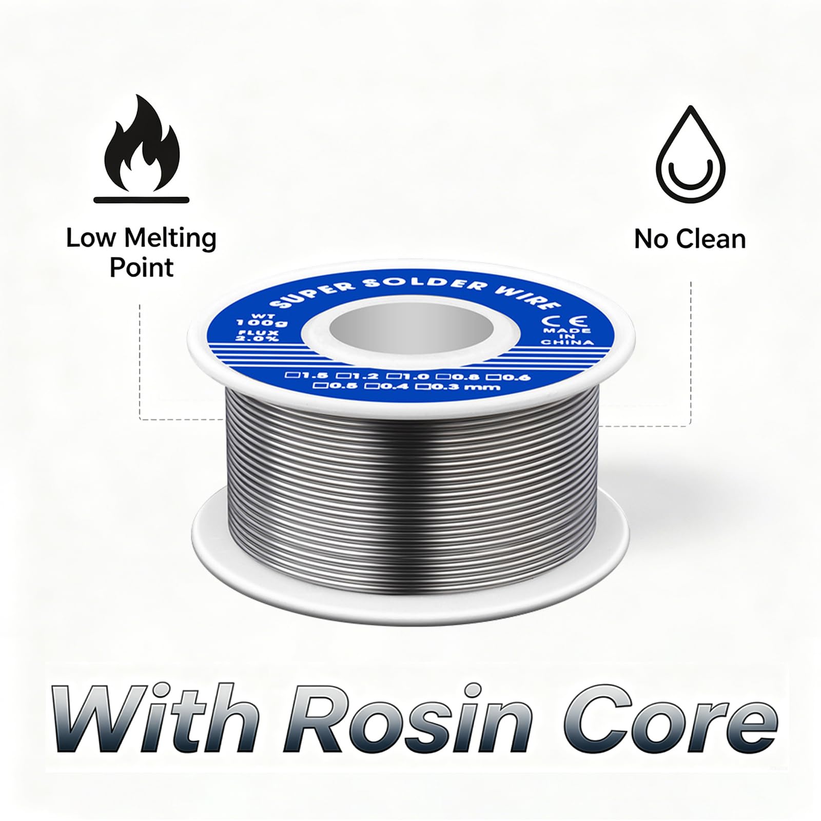 2 fili per saldatura da 1 mm, 100 g, stagno per saldatura con flusso, saldatura con nucleo di colofonia, punto di fusione inferiore per saldatura elettrica, riparazione, fai da te