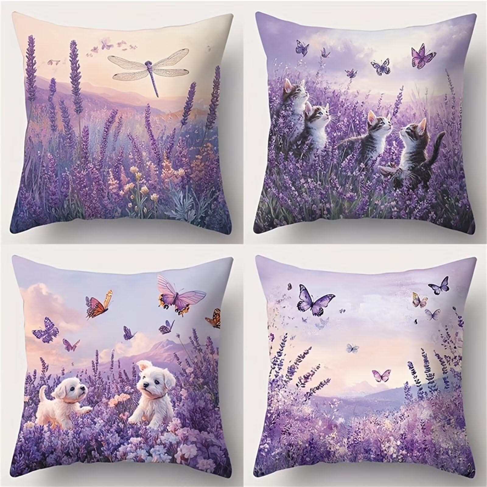 Housses de coussin chat et lavande pour un salon moderne et cosy