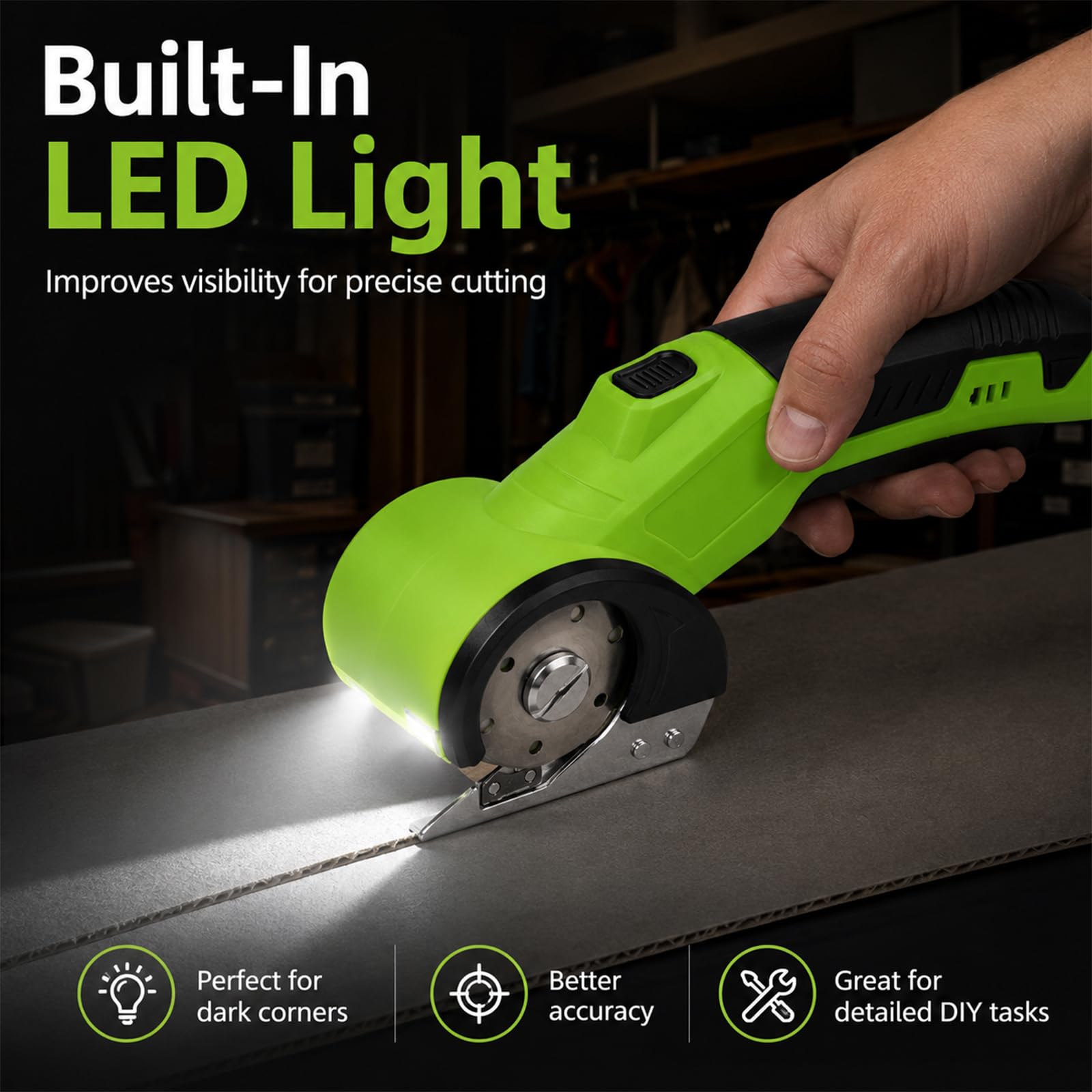 Ciseaux Électriques Sans Fil, Ciseaux Électriques sans Fil 3.6V | avec Lumière LED, Cutter Rotatif Rechargeable USB-C avec Boîte de Rangement, Puissant pour Tissu, Papier, Carton, Cuir, Tapis