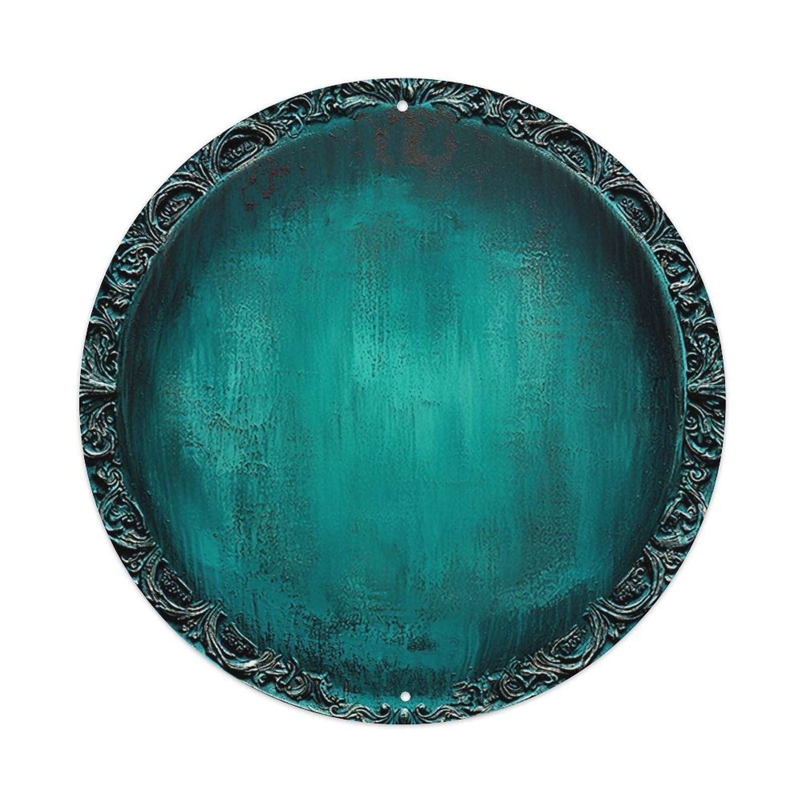 Ornate Teal Circular Decorative Plate Vintage Metal Tin Sign Retro Wall Decor for Home Bar Garage Cafe, Indoor & Outdoor Decorative，circle Metal Poster, 8x8 Inch