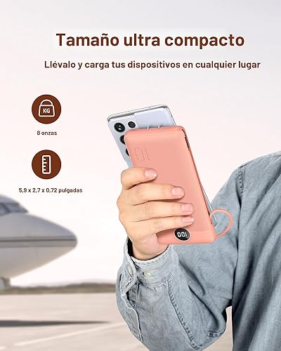 Miniatura 11 de VEGER Cargador portátil para iPhone, cables integrados y enchufe de pared, cargador USB C delgado de carga rápida de 10000 mAh, batería esencial de