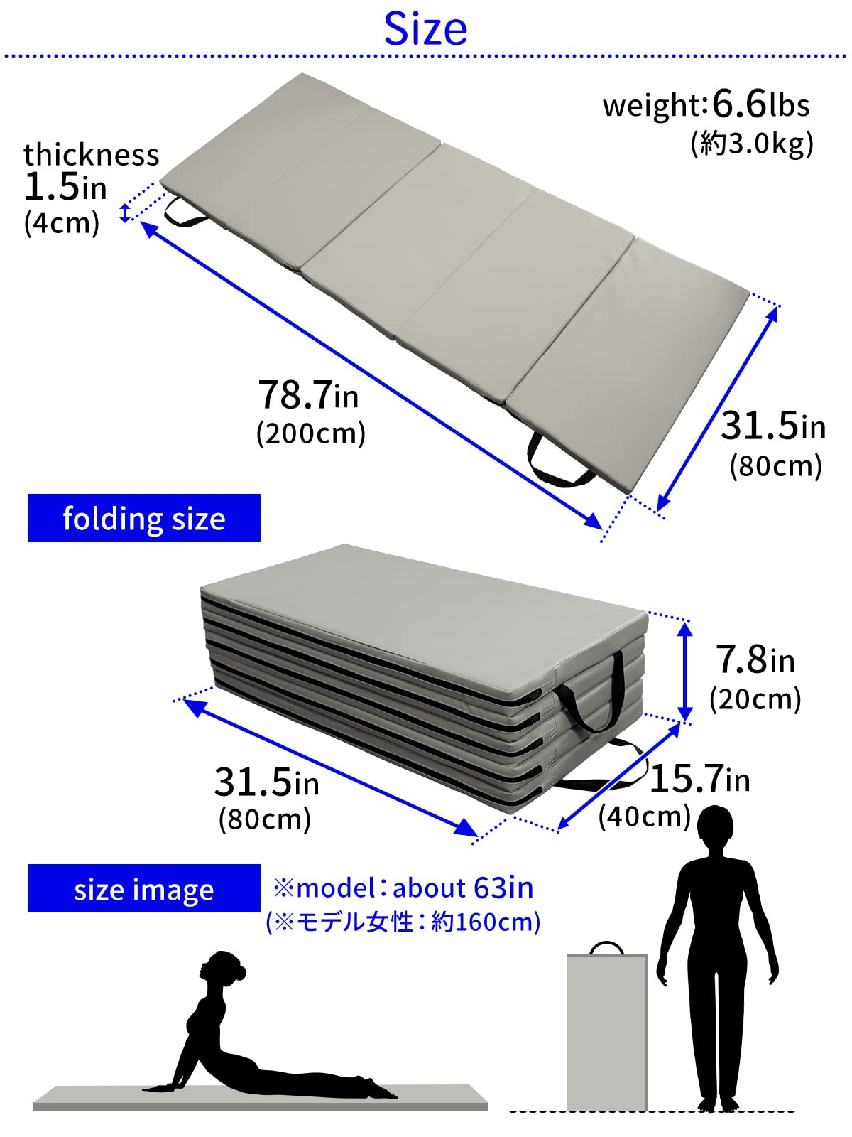Alfombrilla Elástica KaRaDaStyle - 75x31x1.2 Pulgadas, Plegable 5 Niveles, Para Ejercicio Y Yoga