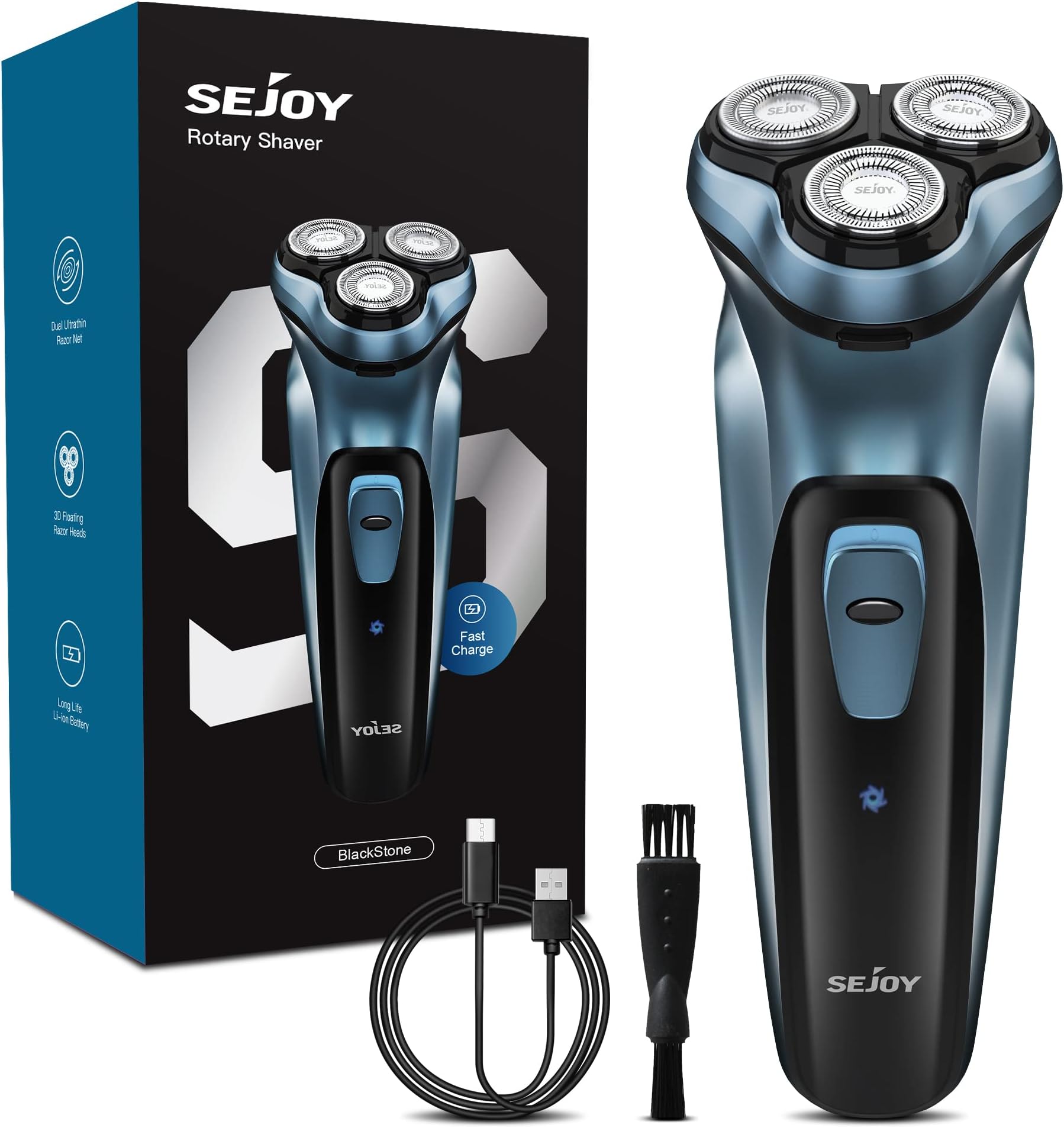 Sejoy Electric Beard Shaver, Rotary Shaver, Rechargeable Electric Shaving Razor with Pop-up Trimmer, 1 Hour Quick Charge, 3D Floating Head, LCD Power Indicator