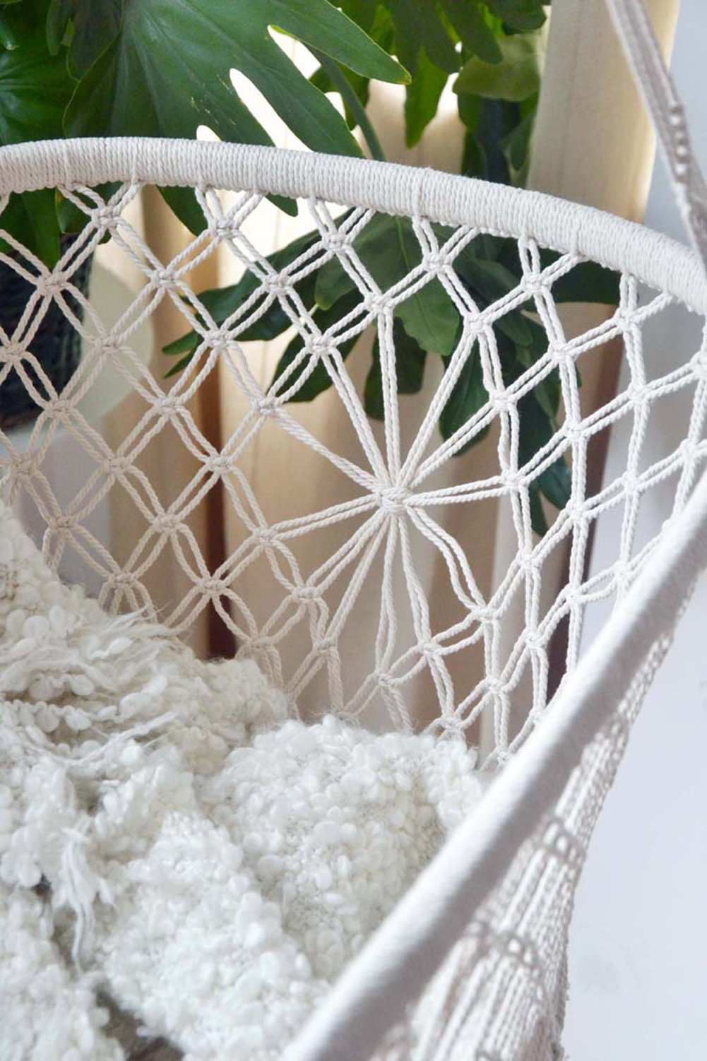 Baby Wiege Hängebett Boho Style Hängematte Wiege mit Quaste Seite Komfort Krippe Minsheng Webstoff