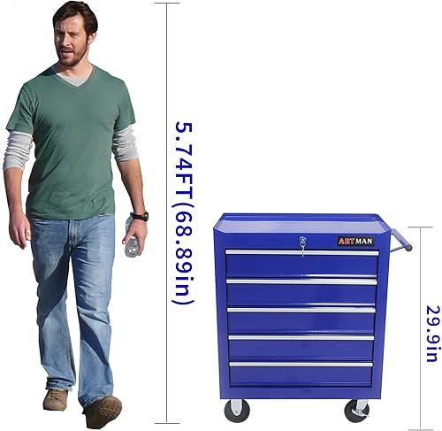 Miniatura 7 de Carro de herramientas rodante de 5 cajones, caja de herramientas rodante sobre ruedas, organizador de almacenamiento de herramientas de reparación