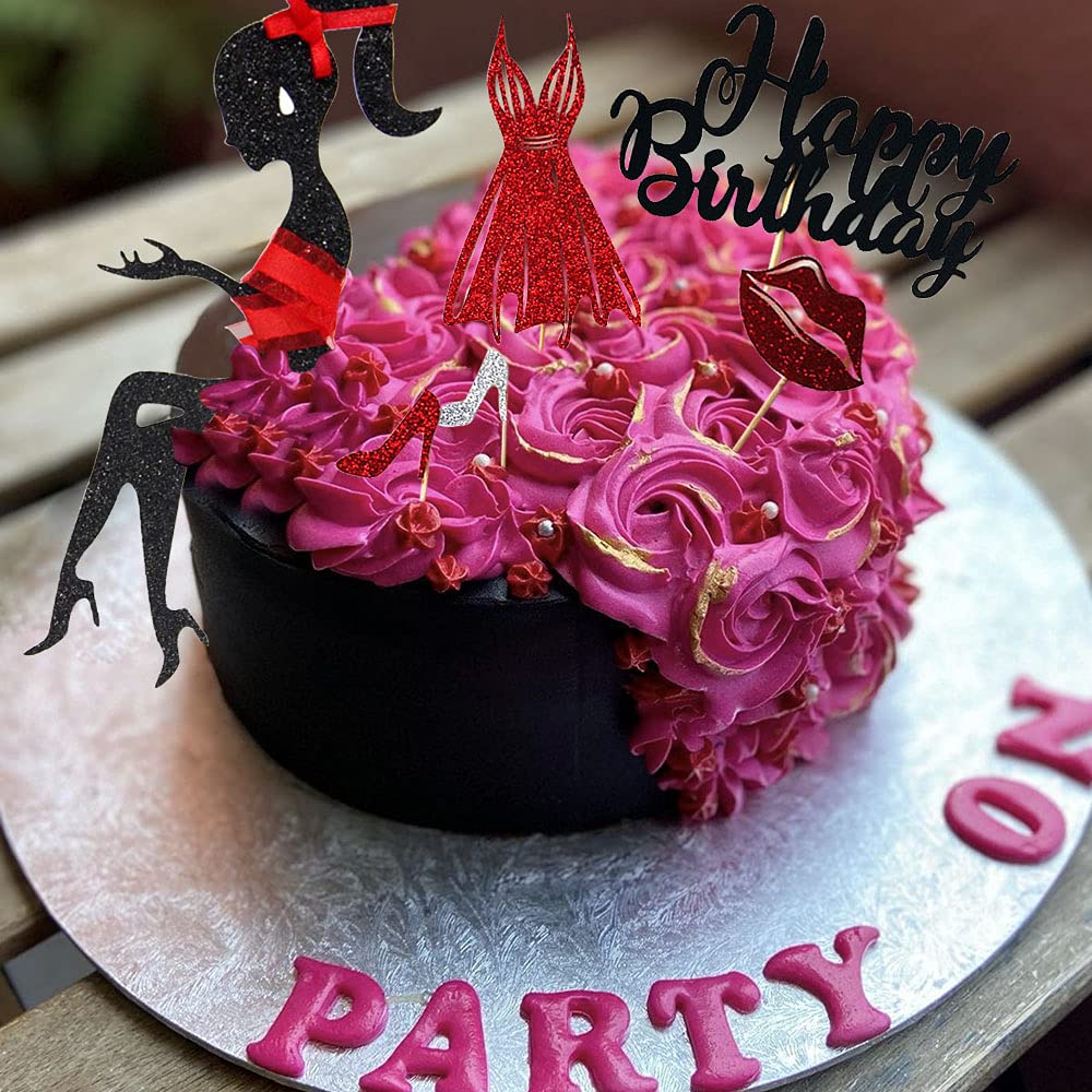 LaVenty 6 PCS Queen Birthday Cake Topper Heels Birthday Cake Topper