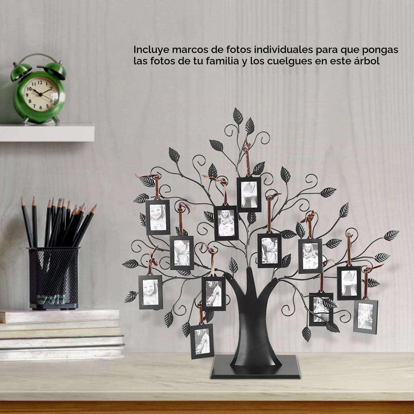 Wakects Soporte para marco de fotos de árbol genealógico, con 6 o 12 marcos de fotos colgados, árbol de metal medio, 6 o 12 elementos decorativos (tamaño grande-con 12 marcos de fotos de 6,4 x 4,6 cm)
