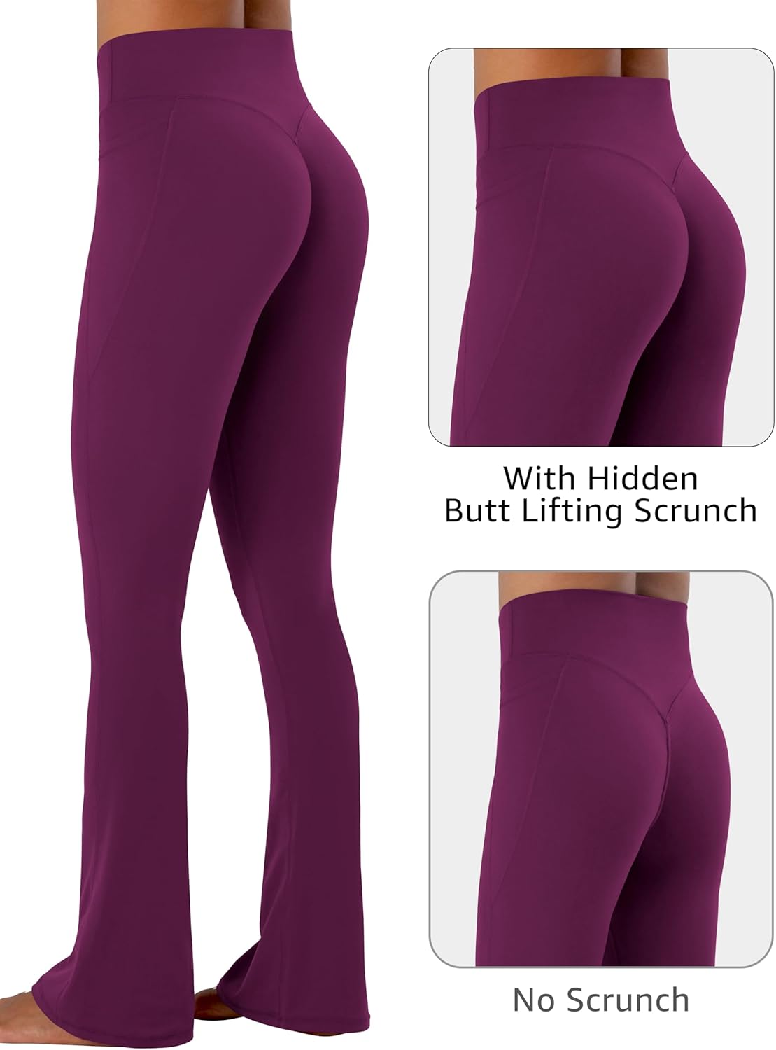 Sunzel Hidden Butt Lifting Scrunch Flare Leggings for Women with Pockets No Front Seam Tummy Control Mini Flared Yoga Pants