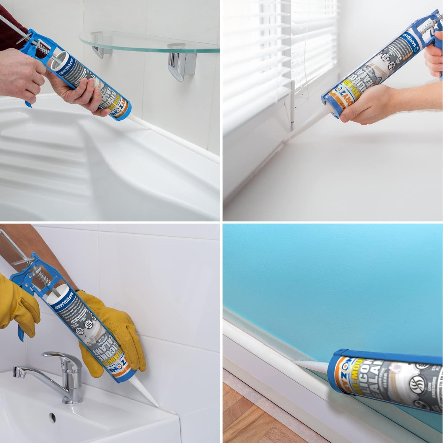 Dryzone Anti-Mould Silicone Sealant - 310ml, 4 Pack, Clear - Premium Sanitary-Grade Low-Odour, Low VOC Sealant for Bathroom and Kitchen - Image 3