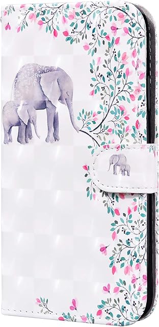 Samsung A13 4G Case Samsung A04S Case Cute Animal Art Pattern Flip Shockproof PU Leather Wallet Card Slots Magnetic Buckle Stand Bumper Phone Cover for Samsung Galaxy A13 4G/A04S, Elephant Flower