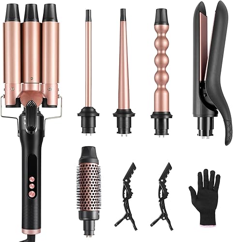 Miniatura 8 de Juego de varita rizadora de pelo 5 en 1 PTC de calentamiento rápido, herramientas profesionales para peinar el cabello con control de temperatura