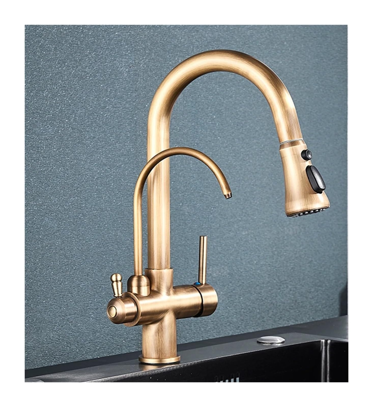 Robinet de cuisine noir mat haut de gamme avec double mode d'eau et filtre