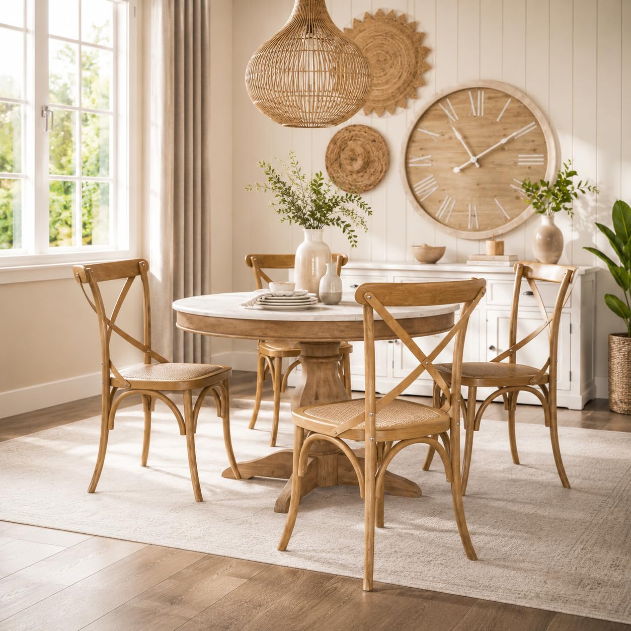 DUPI Pack de 4 Sillas de Madera Clásica de Ratán Trenzado | Estilo Rústico | Asiento Cómodo para Comedor, Cocina y Salón | 48 x 52,5 x 89 cm