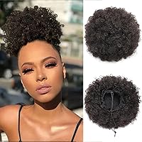 Vista 10 de THEMIS HAIR Extensiones de cabello de cola de caballo afro con cordón y clip, cabello natural, moño rubio, extensiones de cabello corto y rizado 613#