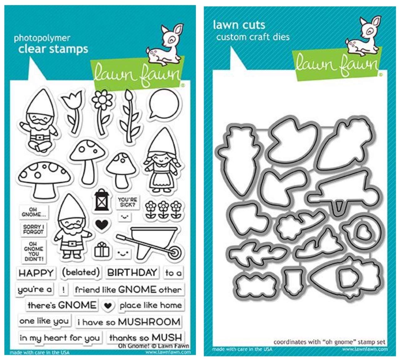 Lawn Fawn Oh Gnome! Clear Stamp Set and Matching Lawn Cuts Die Set (LF1880, LF1881) Bundle of Two Items