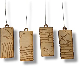 Ornament - Elemental Stones - Set of 4 - Raw Wood 2x4in