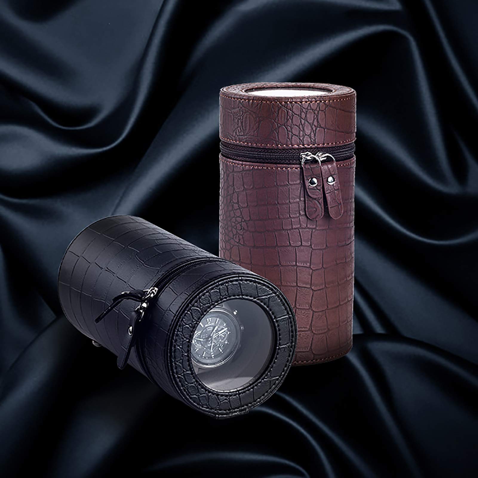 Watch Winder Supporto per Orologio Avvolgitori per Orologi Automatici - Scatola Porta Orologi Singolo in Pelle con Motivo Coccodrillo Orologio Meccanico Dispositivo di Carica Automatica Avvolgitore