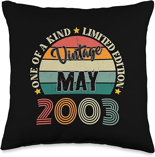 21 Year Old Vintage May 2003 21st Birthday Retro Throw Pillow, 16x16, Multicolor