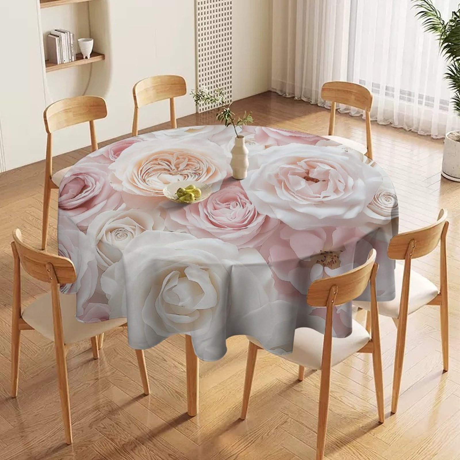 ORDOBO 3D Printed Tablecloth - Pink Flowers Round Tablecloth Wipeable For Kitchen Dinner Picnic Party Home Fashion Print Table Cover Decoration 177X177Cm